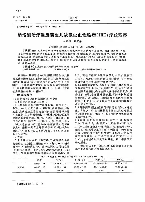 纳洛酮治疗重度新生儿缺氧缺血性脑病(HIE)疗效观察