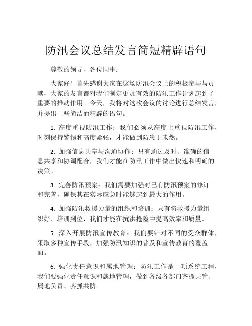 防汛会议总结发言简短精辟语句