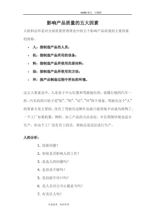影响产品质量的五大因素