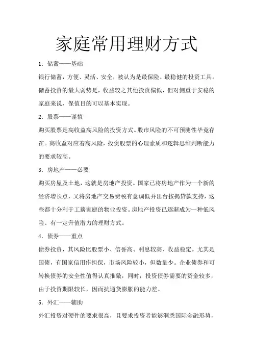 家庭常用理财方式