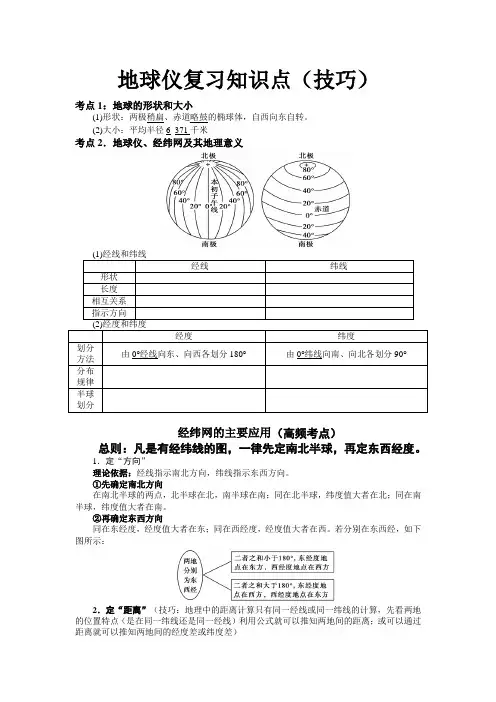 地球仪复习知识点