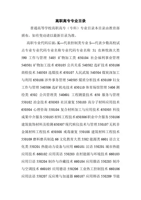 高职高专专业目录.doc