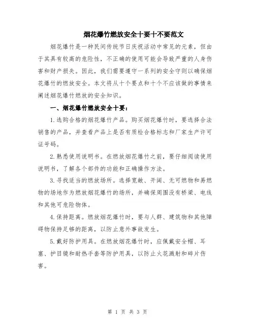 烟花爆竹燃放安全十要十不要范文