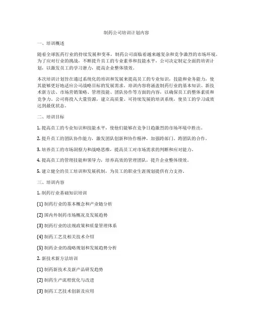 制药公司培训计划内容