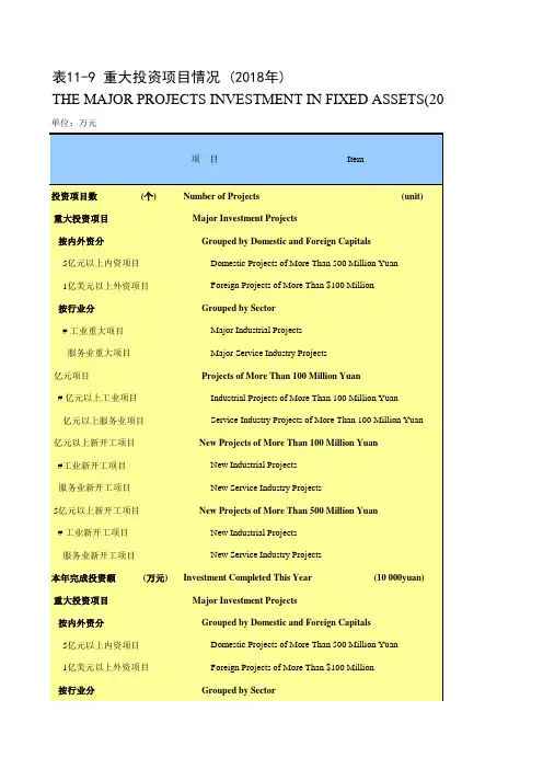 江苏省苏州市统计年鉴社会经济发展指标数据：11-9 重大投资项目情况(2018年)