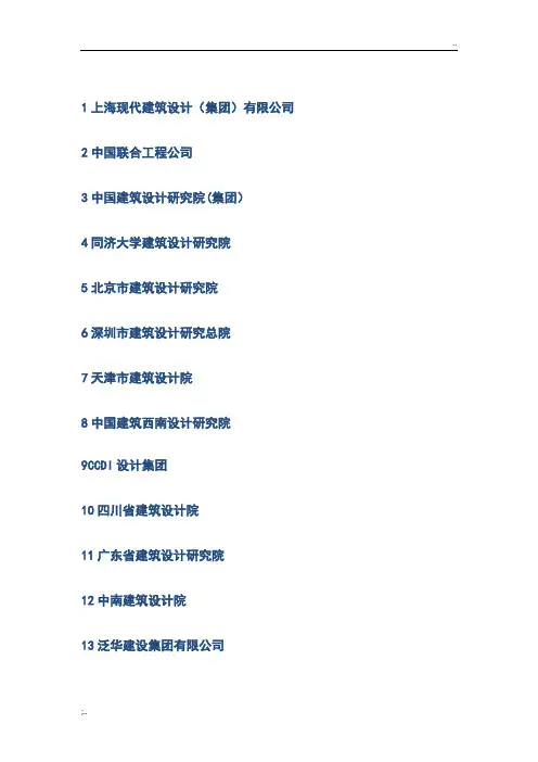 中国民用建筑类设计院100强排名总榜
