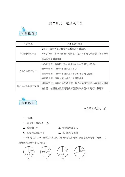 人教版数学六年级上册 第七单元(扇形统计图)知识梳理与强化练习(含答案)
