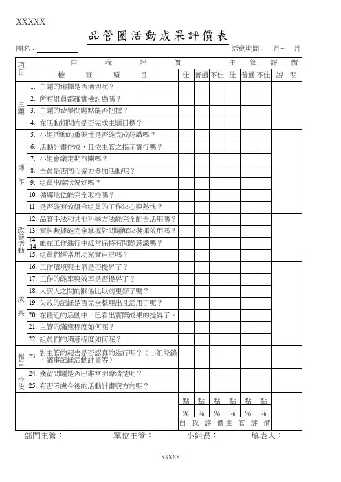 品管圈活动成果评价表A