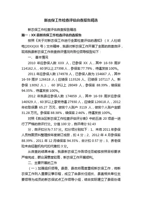 新农保工作检查评估自查报告精选