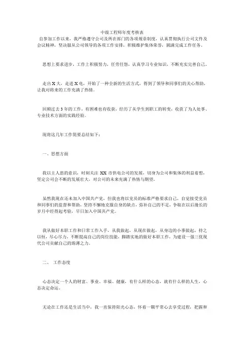 中级工程师年度考核表