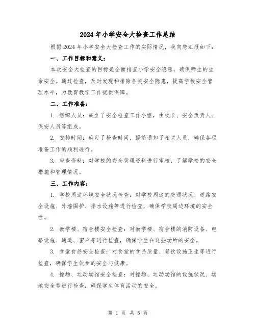 2024年小学安全大检查工作总结（二篇）