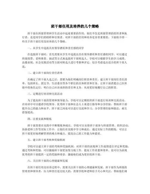 班干部任用及培养的几个策略