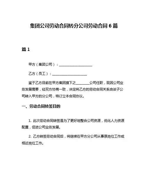集团公司劳动合同转分公司劳动合同6篇