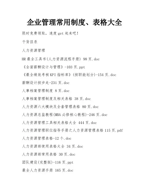 企业管理常用制度、表格大全 