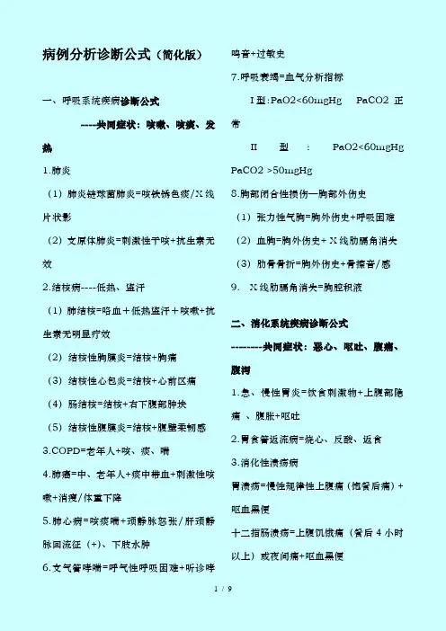 技能考试病例分析诊断公式(优化版)