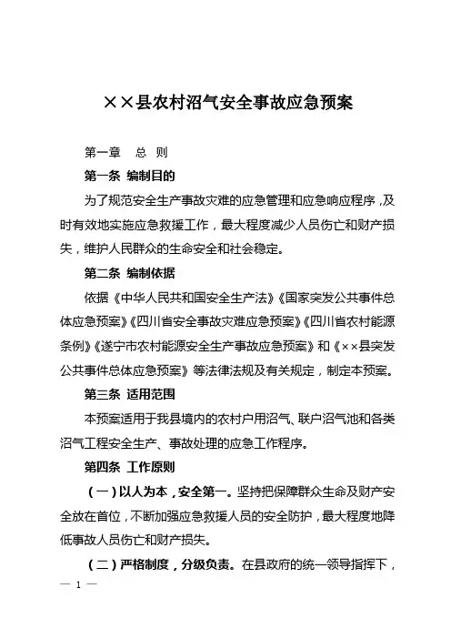 农村沼气安全事故应急预案