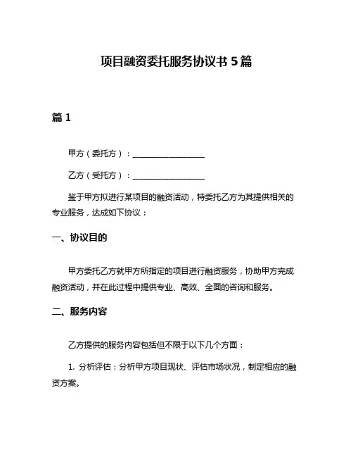 项目融资委托服务协议书5篇
