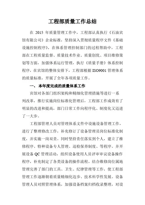 工程部质量2015工作总结