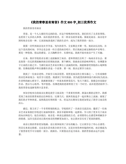 《我的青春里有南音》作文800字_初三优秀作文