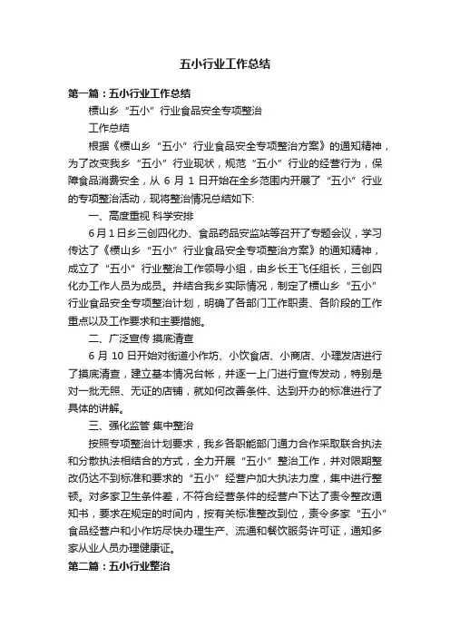 五小行业工作总结