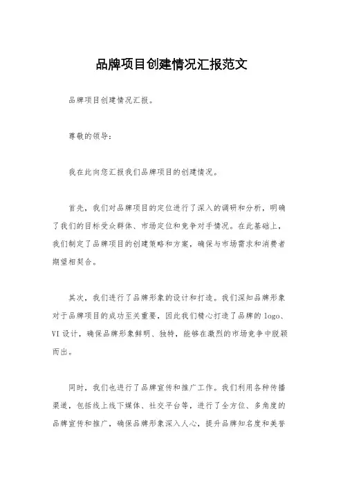 品牌项目创建情况汇报范文