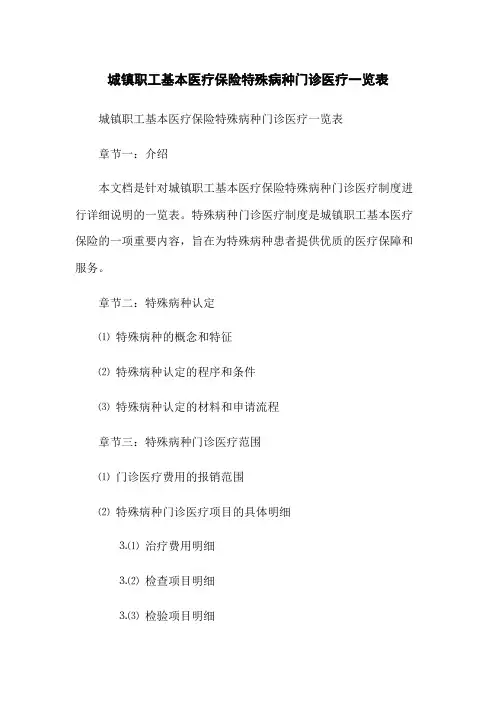 城镇职工基本医疗保险特殊病种门诊医疗一览表