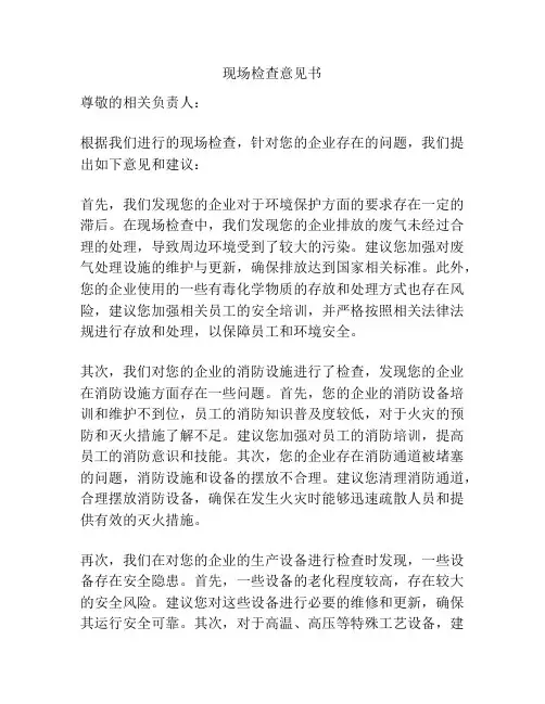 现场检查意见书