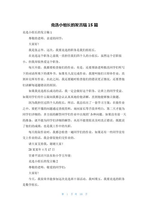 竞选小组长的发言稿15篇
