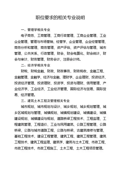 职位要求的相关专业说明