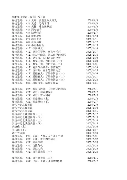 2005年《探索·发现》节目表