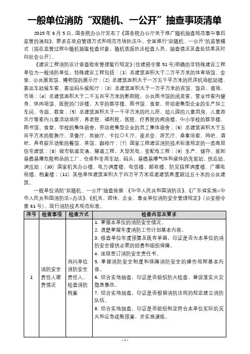 一般单位消防“双随机一公开”抽查事项清单