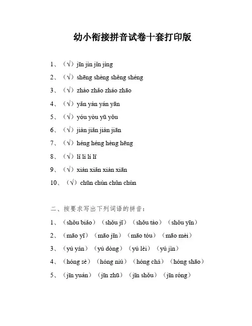幼小衔接拼音试卷十套打印版