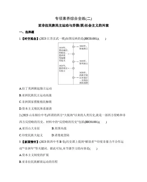 53模拟试卷初中历史九年级下册专项素养综合全练(二)亚非拉民族民主运动与苏俄(联)社会主义的兴衰