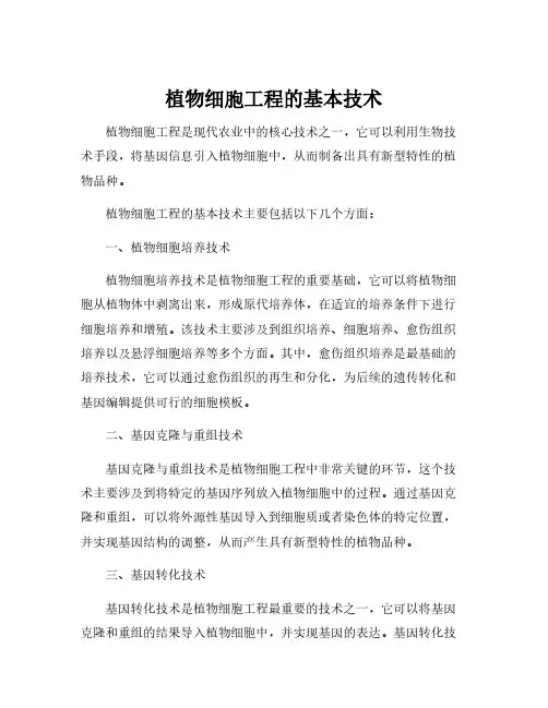 植物细胞工程的基本技术