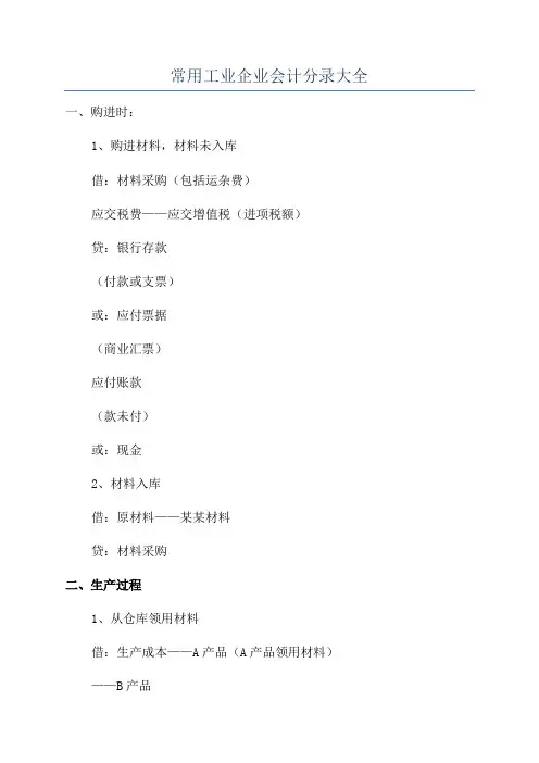 常用工业企业会计分录大全