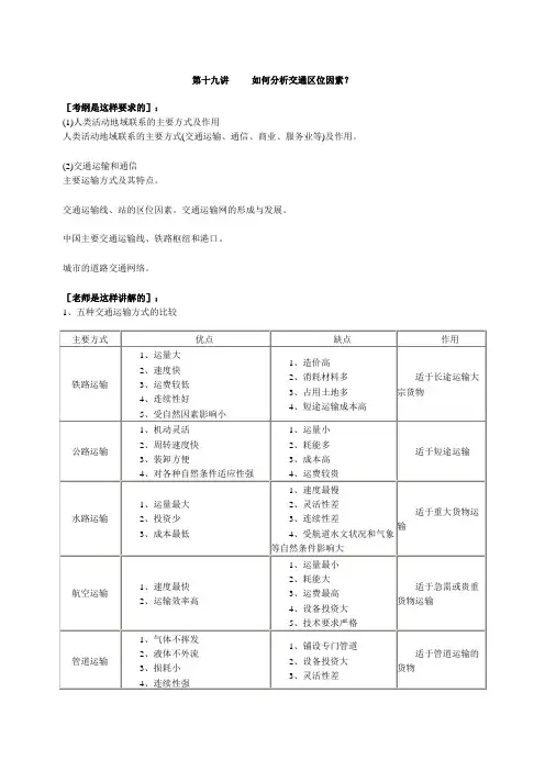 第十九讲 如何分析交通区位因素