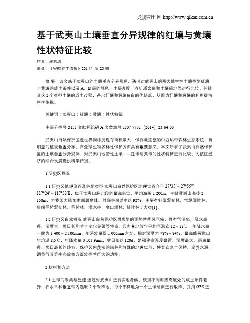 基于武夷山土壤垂直分异规律的红壤与黄壤性状特征比较