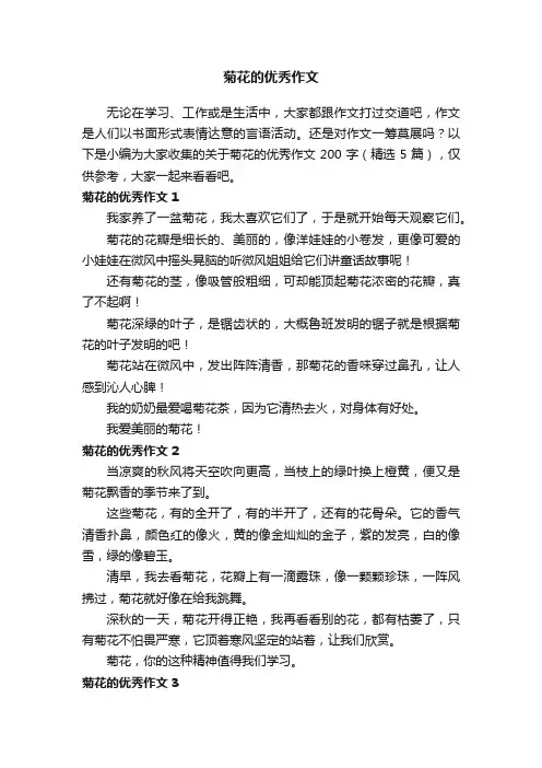关于菊花的优秀作文200字（精选5篇）