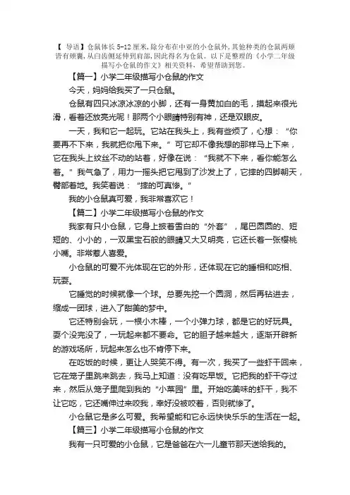 小学二年级描写小仓鼠的作文