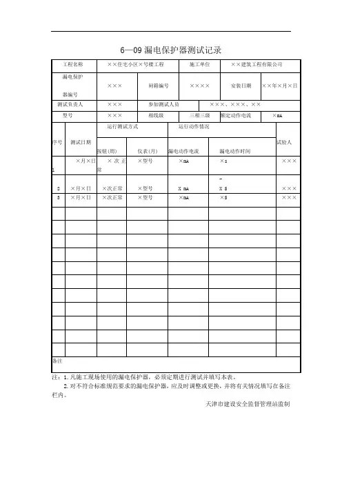 6—09漏电保护器测试记录