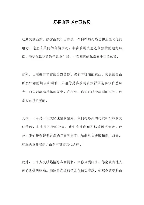 好客山东16市宣传词