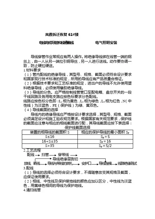 电线导管电缆导管和线槽敷线技术交底
