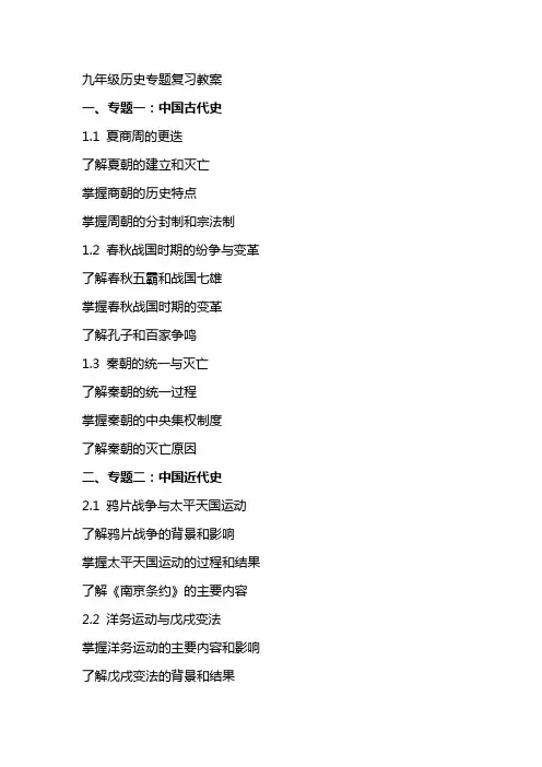 九年级历史专题复习教案