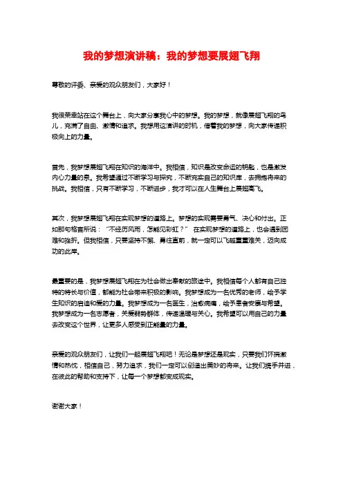 我的梦想演讲稿：我的梦想要展翅飞翔