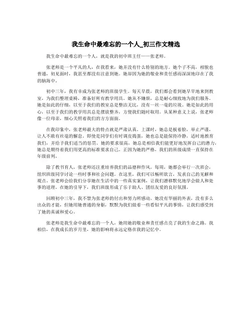 我生命中最难忘的一个人_初三作文精选