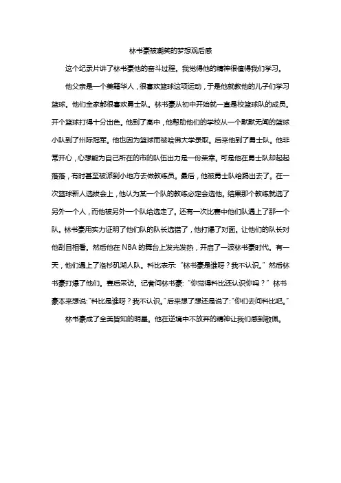 林书豪被嘲笑的梦想观后感
