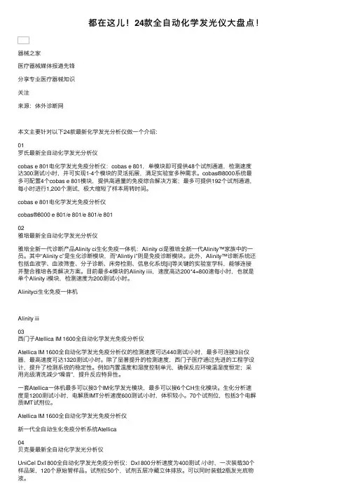 都在这儿！24款全自动化学发光仪大盘点！