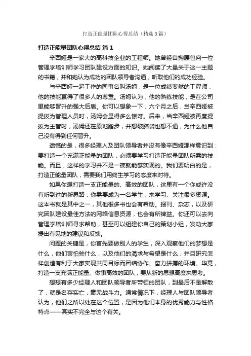 打造正能量团队心得总结（精选3篇）