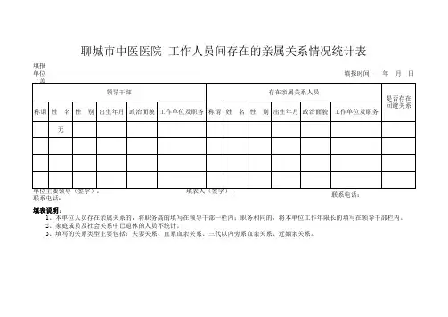 工作人员间存在的亲属关系情况统计表