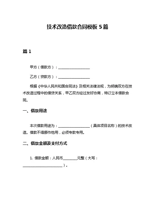 技术改造借款合同模板5篇